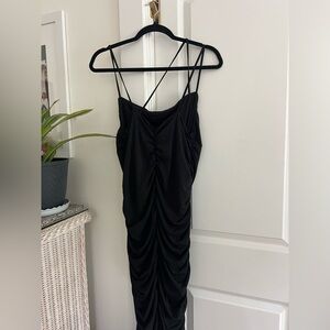 Abercrombie & Fitch Black Ruched Midi Dress